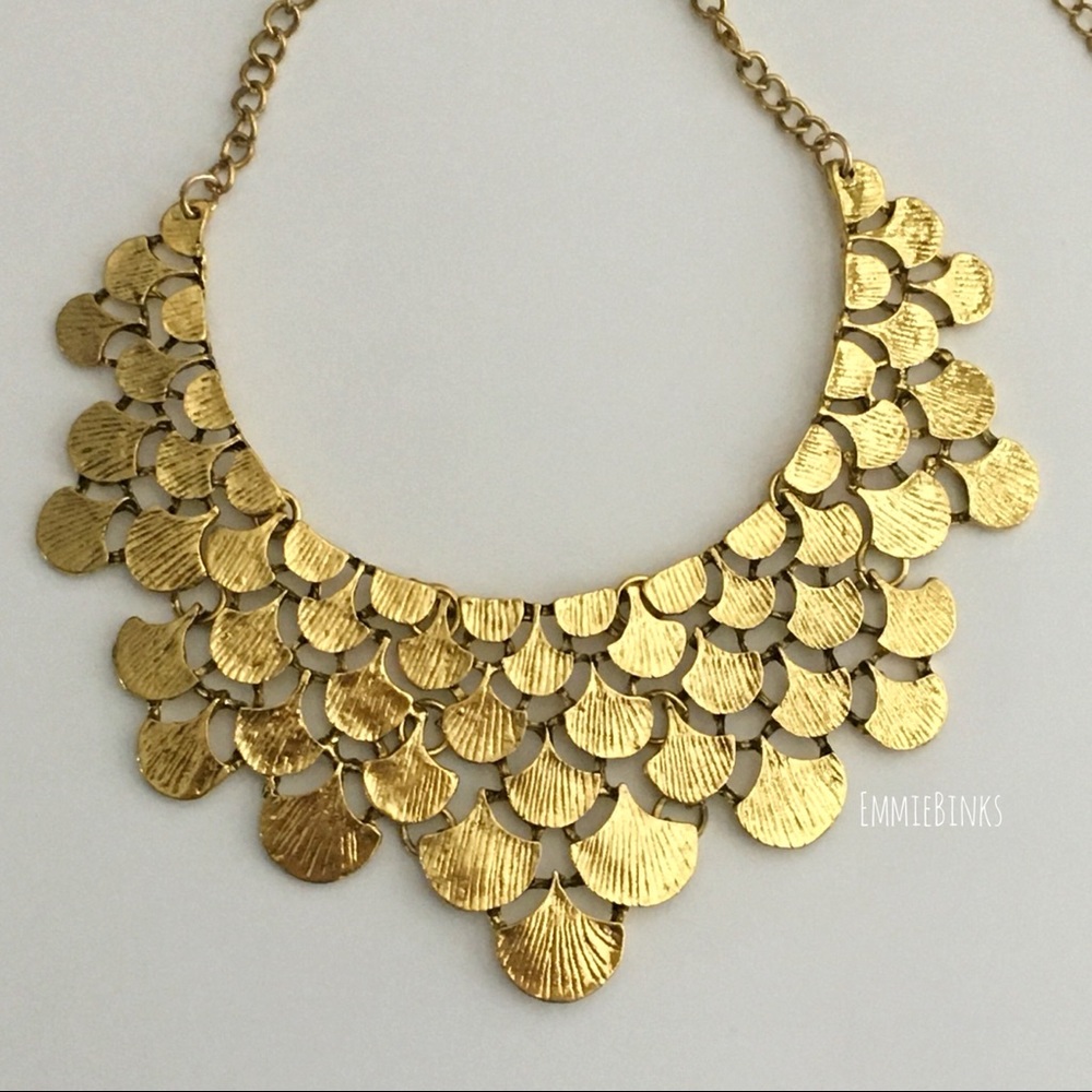 New Golden Gingko Leaf Collar Statement Necklace / Bib Metal Panel Necklace - Picture 11 of 16